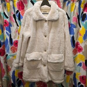 Dylan Los Angeles White Cream Faux Fur Teddy Coat Jacket Women's Medium Collared